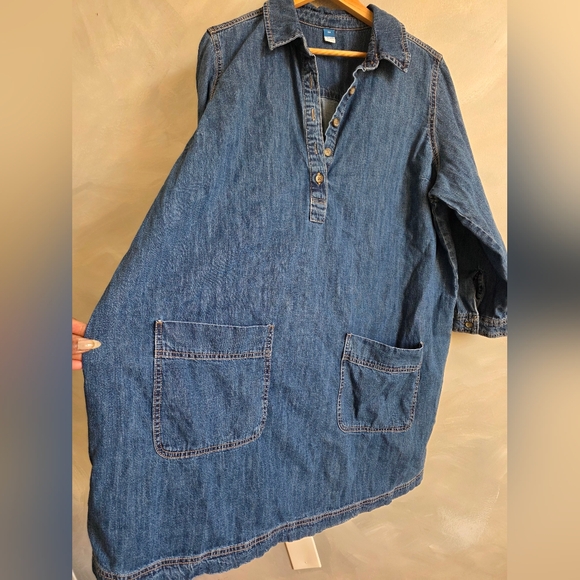 Old Navy Denim Shirt Dress Chore Pockets Popover Henley Sz 2X - Picture 8 of 10